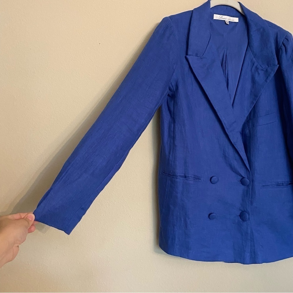 Lovers & Friends Dakota Blue Linen Blazer Jacket Sz XS Business Casual Career
